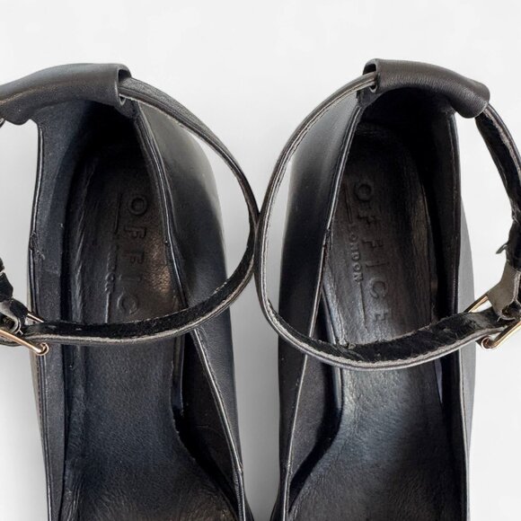 Office London Chunky Platform Heels Black Leather Ankle Strap 40/9 - Picture 7 of 9